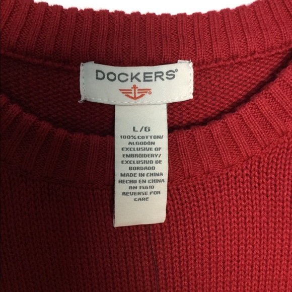 Dockers L Crewneck Sweater Deer Red Blue Snowflake - Picture 4 of 5